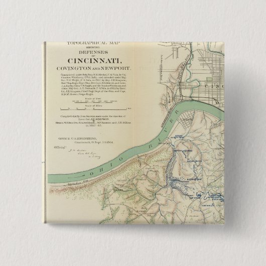 Cincinnati, Covington, Newport Vierkante Button 5,1 Cm (Voorkant)