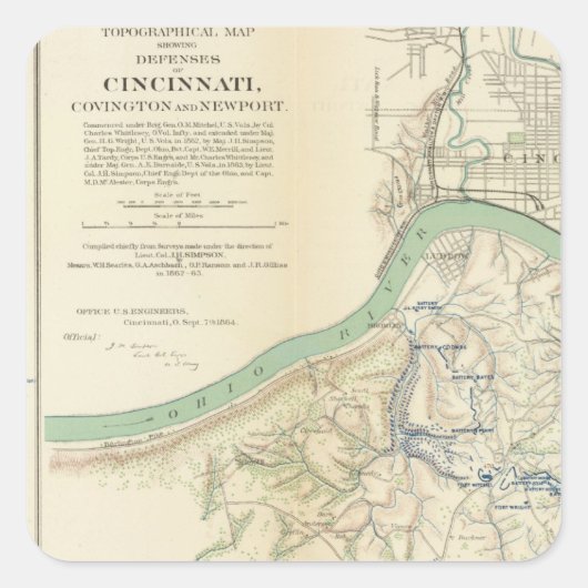 Cincinnati, Covington, Newport Vierkante Sticker (Voorkant)