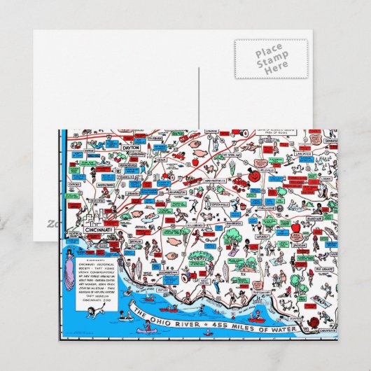 Cincinnati Dayton Hamilton Circleville retro map m Briefkaart (Voorkant / Achterkant)