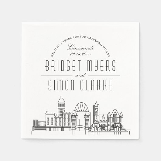 Cincinnati Deco Skyline | Weddenschap Napkins Servet (Voorkant)