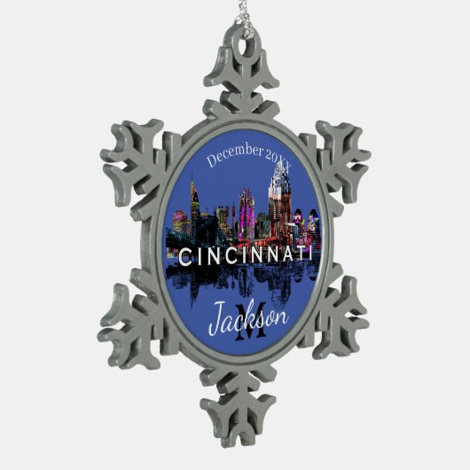Cincinnati in graffiti tin sneeuwvlok ornament (Links)