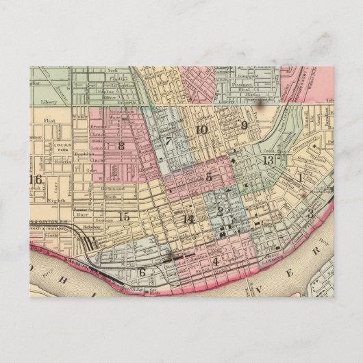 Cincinnati Map door Mitchell Briefkaart (Voorkant)