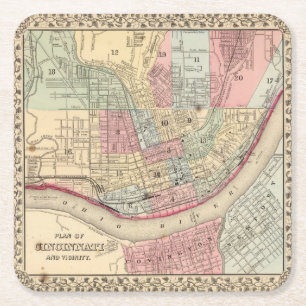 Cincinnati Map door Mitchell Kartonnen Onderzetters
