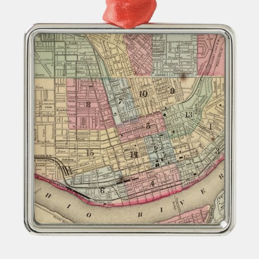Cincinnati Map door Mitchell Metalen Ornament (Voorkant)
