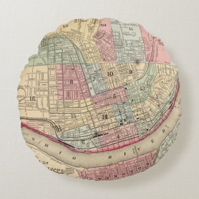Cincinnati Map door Mitchell Rond Kussen (Voorkant)