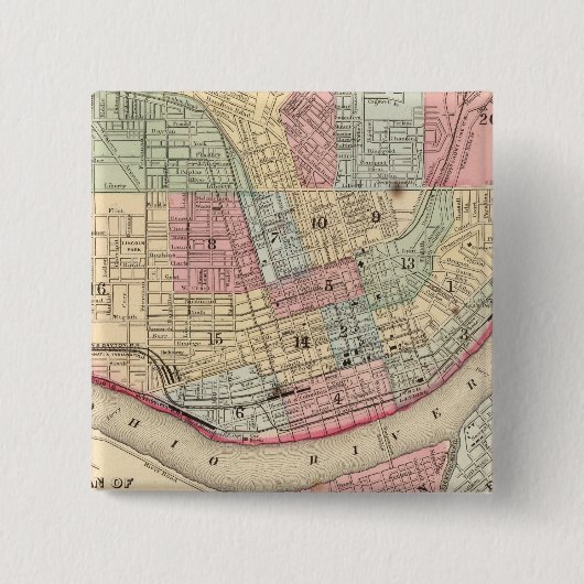 Cincinnati Map door Mitchell Vierkante Button 5,1 Cm (Voorkant)