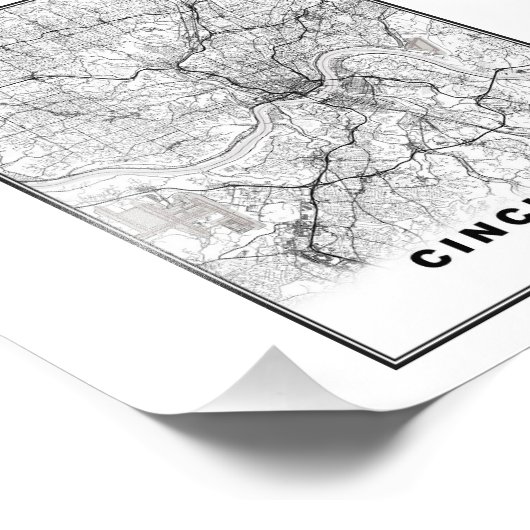 Cincinnati Map Foto Afdruk (Hoek)
