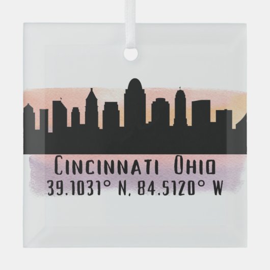 Cincinnati OH City Skyline Glass Ornament (Voorkant)