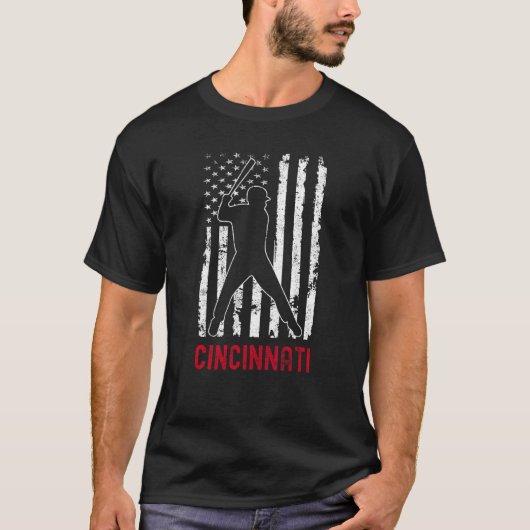 Cincinnati Ohio Amerikaanse vlag honkbal verweerd T-shirt (Voorkant)