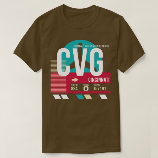 Cincinnati Ohio CVG luchthavencode Bagage Label E T-shirt (Design voorkant)