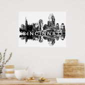 Cincinnati, Ohio in zwart en wit Poster (Keuken)