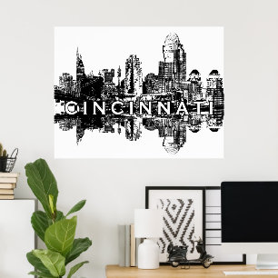 Cincinnati, Ohio in zwart-wit Poster
