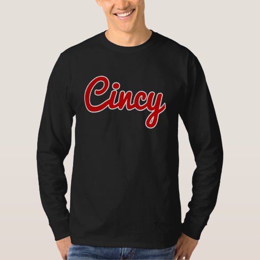Cincinnati Ohio Klassiek rood script Cincy City T-shirt (Voorkant)