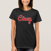 Cincinnati Ohio Klassiek rood script Cincy City T-shirt (Voorkant)