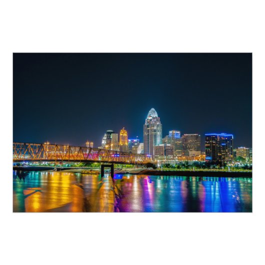 Cincinnati Ohio Night Skyline - Foto afdrukken (Voorkant)