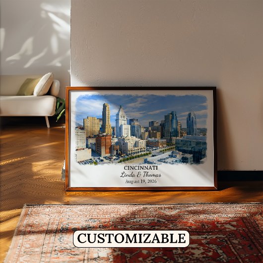 Cincinnati Ohio Poster, Aquarel, Op Maat Poster