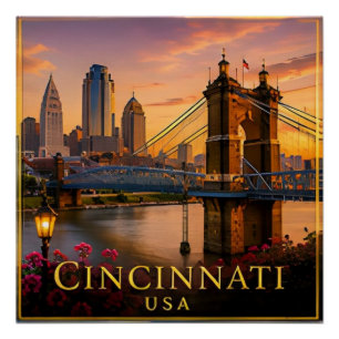 Cincinnati Ohio Riverfront & Midwest-erfgoed 🗺️ Perfect Poster