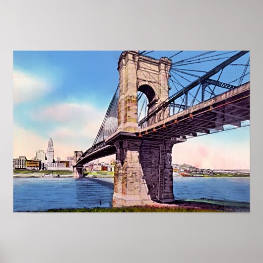 Cincinnati Ohio Roebling Suspension Bridge Poster (Voorkant)