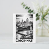 Cincinnati Ohio Silhouet Zwart Wit Houtsnede Briefkaart (Staand voorkant)