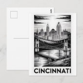 Cincinnati Ohio Silhouet Zwart Wit Houtsnede Briefkaart (Voorkant / Achterkant)