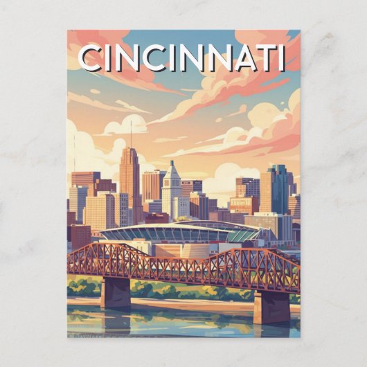 Cincinnati Ohio Silhouette Reisgids Briefkaart (Voorkant)