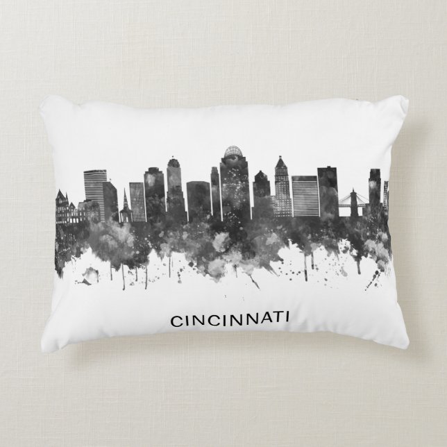 Cincinnati Ohio Skyline BW Accent Kussen (Voorkant)