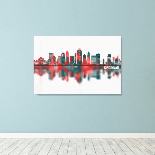 Cincinnati Ohio Skyline Canvas Afdruk (Insitu (Houten vloer))