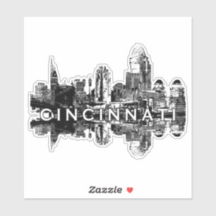 Cincinnati, Ohio skyline in zwarte inkt Sticker