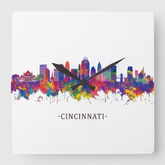 Cincinnati Ohio Skyline Vierkante Klok (Voorkant)