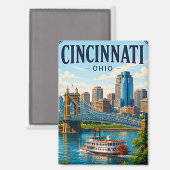 🌉 Cincinnati Ohio Vakantie Herinnering Waterfront Magneet (Voorkant / Achterkant)