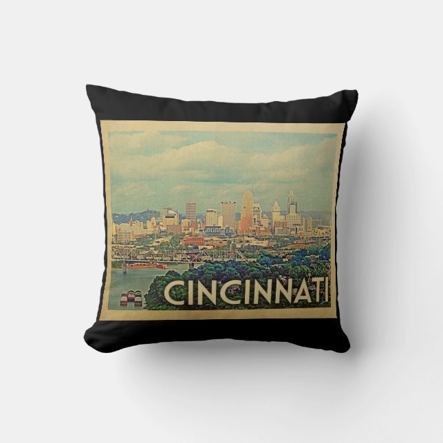 Cincinnati Ohio Vintage Travel Kussen (Voorkant)