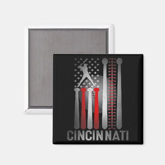 Cincinnati Retro Baseball Lover Amerikaanse vlag o Magneet (Voorkant / Achterkant)