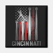 Cincinnati Retro Baseball Lover Amerikaanse vlag o Magneet (Voorkant)