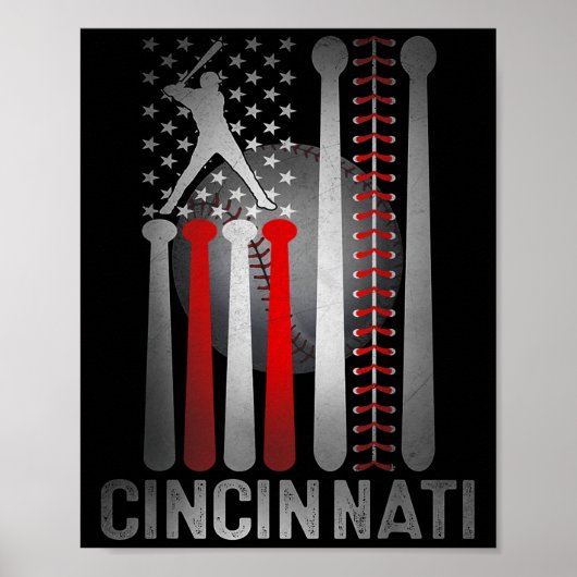 Cincinnati Retro Baseball Lover Amerikaanse vlag o Poster (Voorkant)