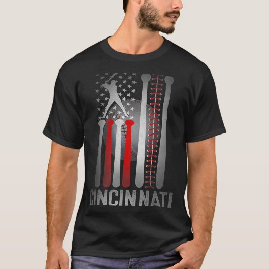 Cincinnati Retro Baseball Lover Amerikaanse vlag o T-shirt (Voorkant)