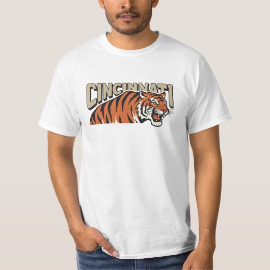 Cincinnati  retro stijl bengaal tijger kunst t-shirt (Voorkant)