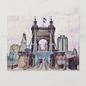 Cincinnati Roebling Suspension Bridge Waterverf Briefkaart (Voorkant)