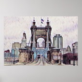 Cincinnati Roebling Suspension Bridge Waterverf Poster (Voorkant)