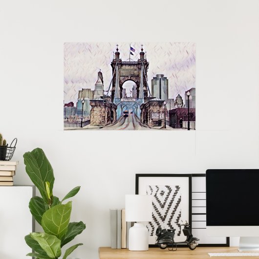 Cincinnati Roebling Suspension Bridge Waterverf Poster (Thuiskantoor)