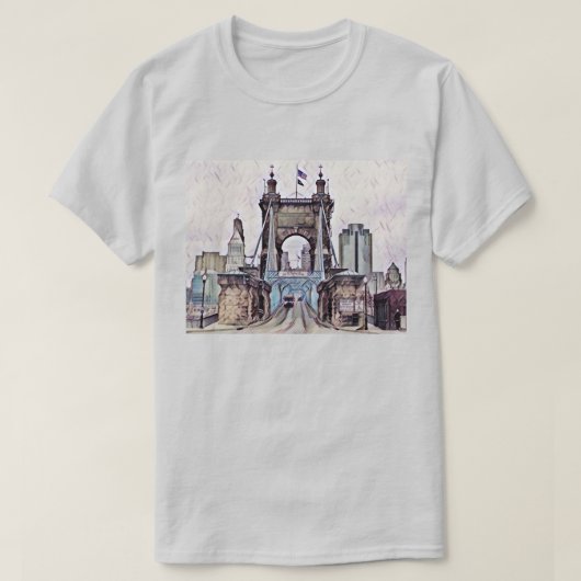 Cincinnati Roebling Suspension Bridge Waterverf T-shirt (Design voorkant)