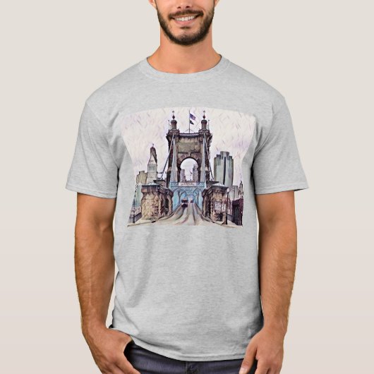Cincinnati Roebling Suspension Bridge Waterverf T-shirt (Voorkant)