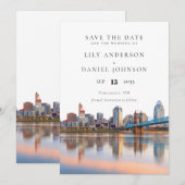 Cincinnati Silhouette Waterverf Ohio Bruiloft Save The Date (Voorkant / Achterkant)