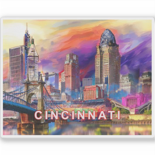 Cincinnati Skyline Abstracte kunst Sticker (Voorkant)