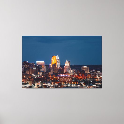 CINCINNATI SKYLINE AFDRUKTE OP GESTOPT KANVAS CANVAS AFDRUK (Voorkant)