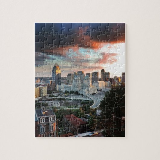 Cincinnati skyline bij zonsondergang legpuzzel (Verticaal)