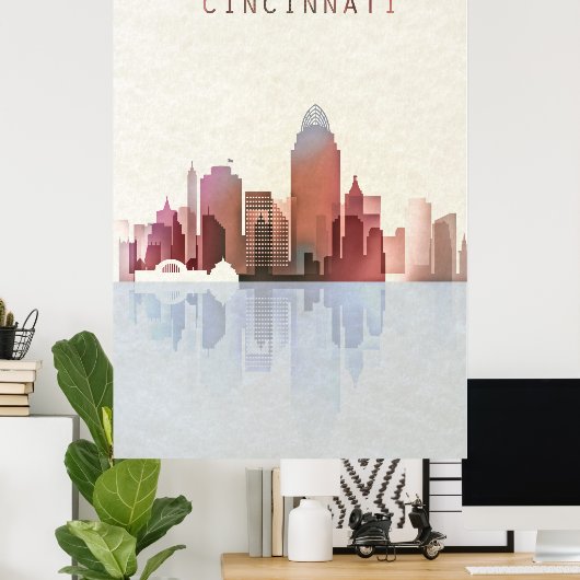 Cincinnati Skyline, Cincinnati Poster, Ohio Art Poster (Thuiskantoor)