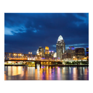 Cincinnati Skyline in de nacht Foto Afdruk