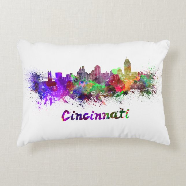 Cincinnati skyline in watercolor accent kussen (Voorkant)