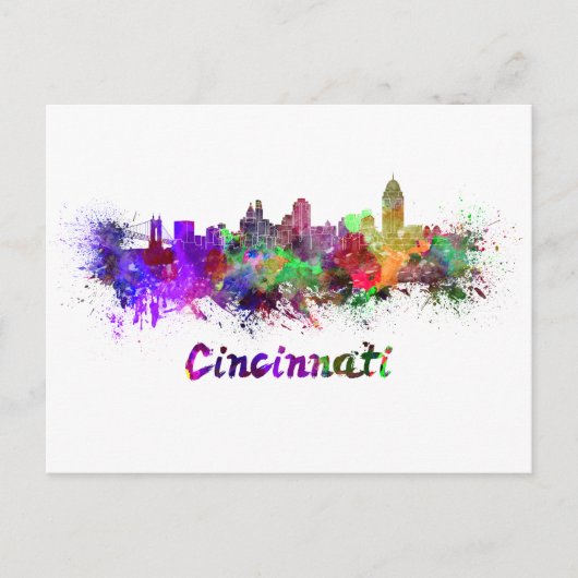 Cincinnati skyline in watercolor briefkaart (Voorkant)