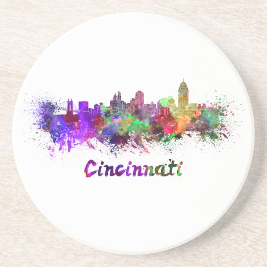 Cincinnati skyline in watercolor zandsteen onderzetter (Voorkant)